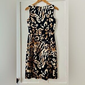 DAVID MEISTER, Silk Dress, Black & Tan Animal Print, Size: 2, EUC (CL-3)